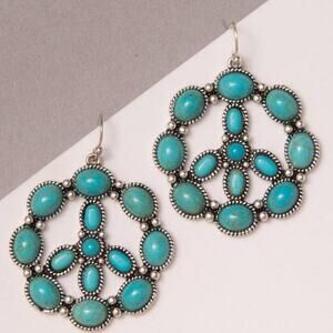 Turquoise Semi Stone Peace Sign Earrings